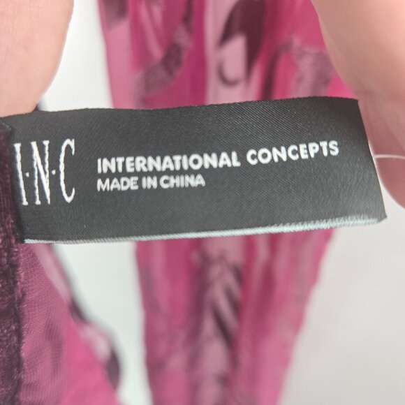 INC Burgundy Wine Sheer Velvet Floral Burnout Whimsigoth Tassel Scarf One Size - Picture 8 of 12